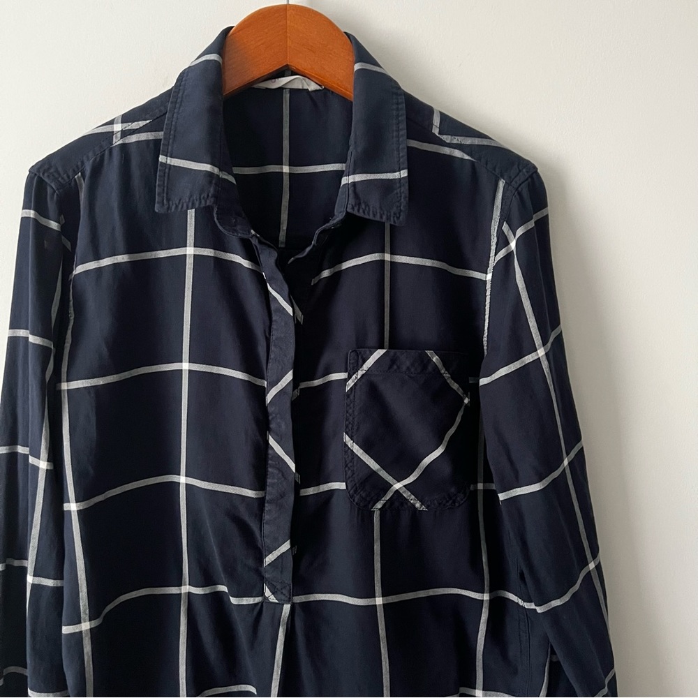 Athleta Presidio Plaid Popover Tunic Navy White - Picture 2 of 5